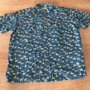 Cooke Street Hawaiian Shirt Men L Blue Floral Button Up Pocket Short Sleeve